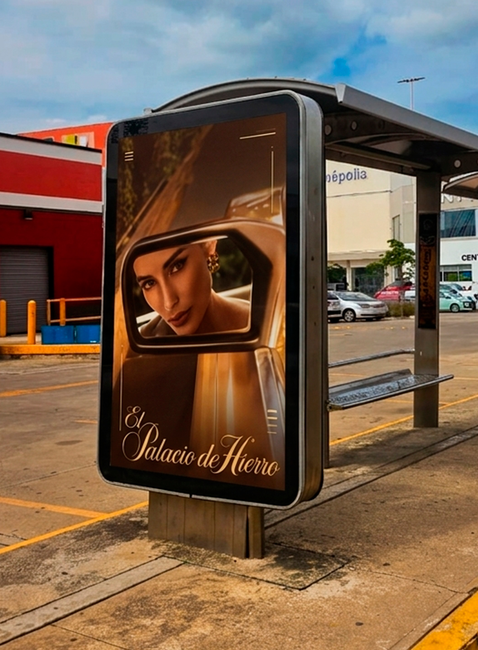 Parabús con publicidad iluminada a nivel de calle